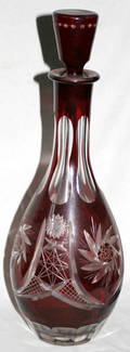 091433 CRYSTAL DECANTER W RUBYOVERLAY
