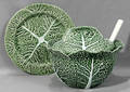 090434 MAJOLICA CABBAGE SOUP TUREEN LADLE  TRAY