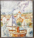 12486 JEAN DE BOMAINO OIL ON CANVAS BOATS N HARBOR