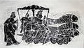 10485 WOOD BLOCK PRINT SCROLL 12x21 FISH WAGON