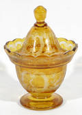 122557 BOHEMIAN ETCHED AMBER OVERLAY GLASS URN
