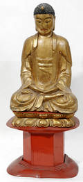 121568 GILT CARVED WOOD BUDDHA W PLINTH STAND