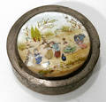 121558 CHINESE ENAMELED METAL BOX H 1 DIA 2 14