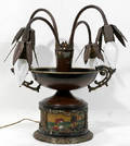 121536 AMERICAN SPELTER  REVERSEPAINTED GLASS LAMP