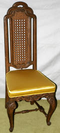 112480 OAK SIDE CHAIR W CANE BACK YELLOW UPHOLSTERY