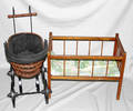 093134 WICKER DOLL BUGGY WOOD WHEELS DOLL BED
