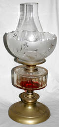 091471 PRINCE  SYMONS BRASS OIL LAMP W GLASS SHADE