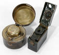 122588 ENGLISH LEATHER  BRASS TRAVELING INK WELLS