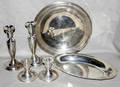 112522 STERLING GROUP CANDLESTICKS  TRAYS