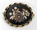 111683 GOLD FILLED MOSAIC BROOCH W FLORAL MOTIF
