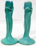 092484 VAN BRIGGLE POTTERY CANDLESTICKSBUD VASES