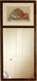 10597 TRUMEAU STYLE WOOD MIRROR W CHROMOLITHOGRAPH