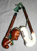 10591 GERMAN PORCELAIN ANTLER  PEWTER SMOKING PIPES