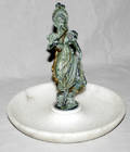 121630 PATINATED METAL FIGURE OF GIRL ON ONYX DISH