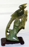 121625 ORIENTAL CARVED GREEN SERPENTINE FIGURE BIRD