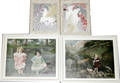 100535 PRINTS OF GIRLS EXOTIC BIRDS CARVED FRAMES