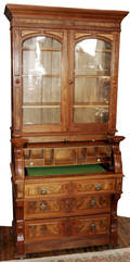 11002 VICTORIAN WALNUT CYLINDERFRONT SECRETARY DESK