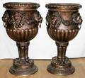 122059 BRONZE GARDEN URNS W LION MASKS