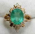 120032 COLOMBIAN EMERALD DIAMOND  14 KT GOLD RING