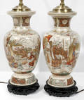120030 JAPANESE SATSUMA URN FORMED PORCELAIN LAMPS