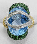120053 17 CT TOPAZ DIAMOND SAPPHIRE  GOLD RING