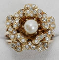 120052 1 CT DIAMOND CULTURED PEARL  14K GOLD RING