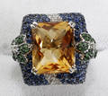 120046 SAPPHIRE CITRINE DIAMOND GARNET  GOLD RING