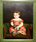 112009 PRIMITIVE OIL ON CANVAS SEATED GIRL W KITTEN