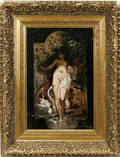 112030 E ALUGER OIL ON WOOD PANEL LEDA  THE SWAN