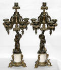 111036 FRENCH BRONZE  WHITE MARBLE CANDELABRA