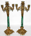 111026 FRENCH BRONZE  MALACHITE CANDELABRA