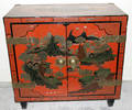 111042 CHINESE RED LACQUER TWODOOR CABINET