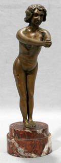 110041 ART DECO SCULPTURE NUDE FEMALE BROWN PATINA