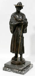110042 K NAGY BRONZE SCULPTURE MAN  WALKING STICK