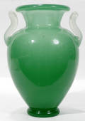 110003 STEUBEN DOUBLE HANDLE GREEN JADE GLASS VASE