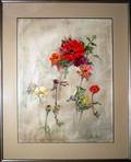 092023 RICHARD JERZY WATERCOLOR ON PAPER ZINNIAS