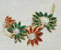 041144 18KT GOLD DIAMOND  ENAMEL FLORAL BROOCH L3