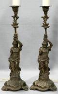 041133 FRENCH SPELTER FIGURAL CANDLESTICKS AS LAMPS