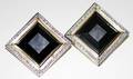 031098 GOLD ONYX  DIAMOND CLIP STYLE EARRINGS
