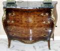 031073 LOUIS XV STYLE WALNUT BOMBE COMMODE W MARBLE