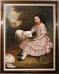 031068 BRITISH SCHOOL OIL ON CANVAS GIRL W SHEEP