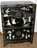 021137 CHINESE LACQUER  HARDSTONE CABINET H48 W34