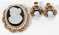 061143 VICTORIAN STYLE 14KT GOLD ONYX  PEARL JEWELRY