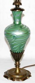 042063 STEUBEN IRIDESCENT GLASS VASE AS LAMP H 22