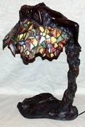 041233 ART NOUVEAU STYLE BRONZE  LEADED GLASS LAMP