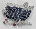 030067 21CT SAPPHIRE DIAMOND  14KT WHITE GOLD PIN