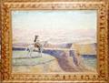 060076 ARTIST OWEN PEAK OIL ON BOARD HORSEBACK RIDER