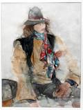 052142 RICHARD JERZY WATERCOLOR 34x26 MAN W HAT