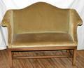 051088 CHIPPENDALE STYLE MAHOGANY  VELVET SETTEE