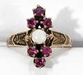 041281 14KT GOLD OPAL  GARNET RING EARLY 20TH C